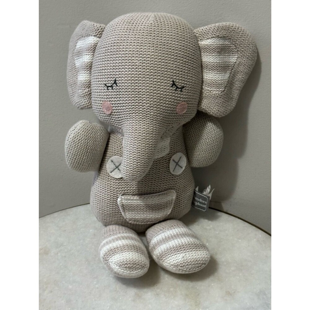 Theodore Elephant Living Textile Knitted Grey Elephant w Rattle Sensory 14" Baby